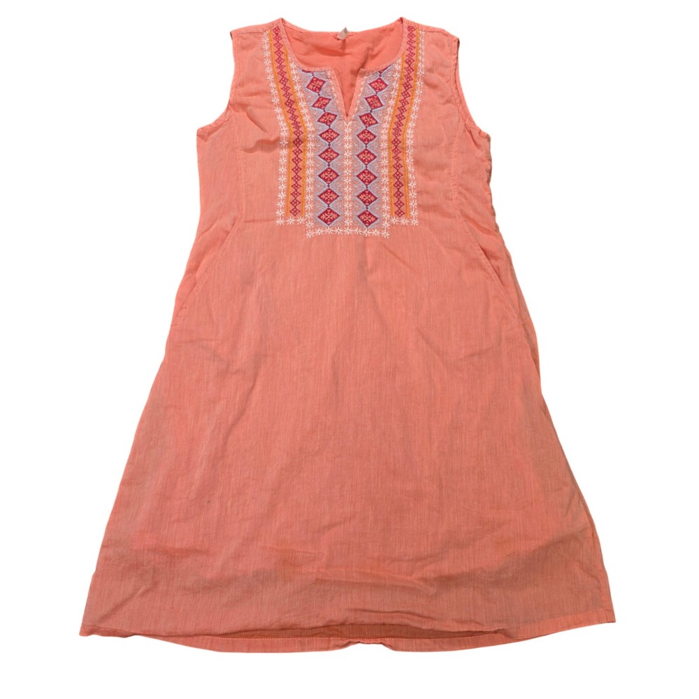 Mountain‎ Khakis Embroidered Cotton Shift Dress Women's Size S Coral Pockets